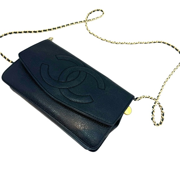 Auth Vintage Chanel Wallet on Chain WOC Black Gold - Picture 3 of 12